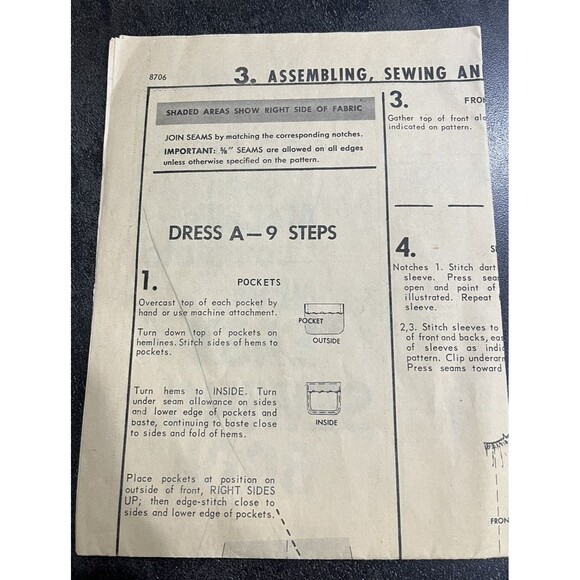 Vintage McCall's Pattern #8706 1960's A-line Mini Dress CUT Size 12 Bust 32 - Picture 3 of 10